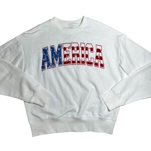 Thread & Supply Women AMERICA embroidered Crew Neck Sweatshirt red white blue XS